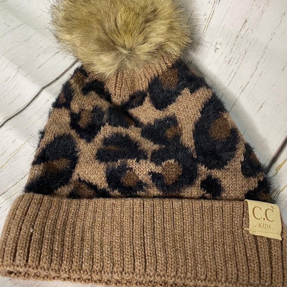 Kids C.C. Leopard print Pom Pom beanie